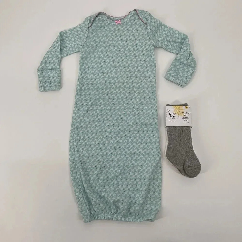 Baby Girl 0-3 Sleep Sack Simple Joys Burts Bees Knee High Socks Organic Cotton